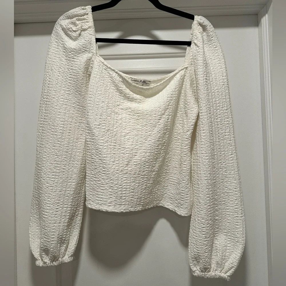 Express White Smocked Puff Sleeve Blouse